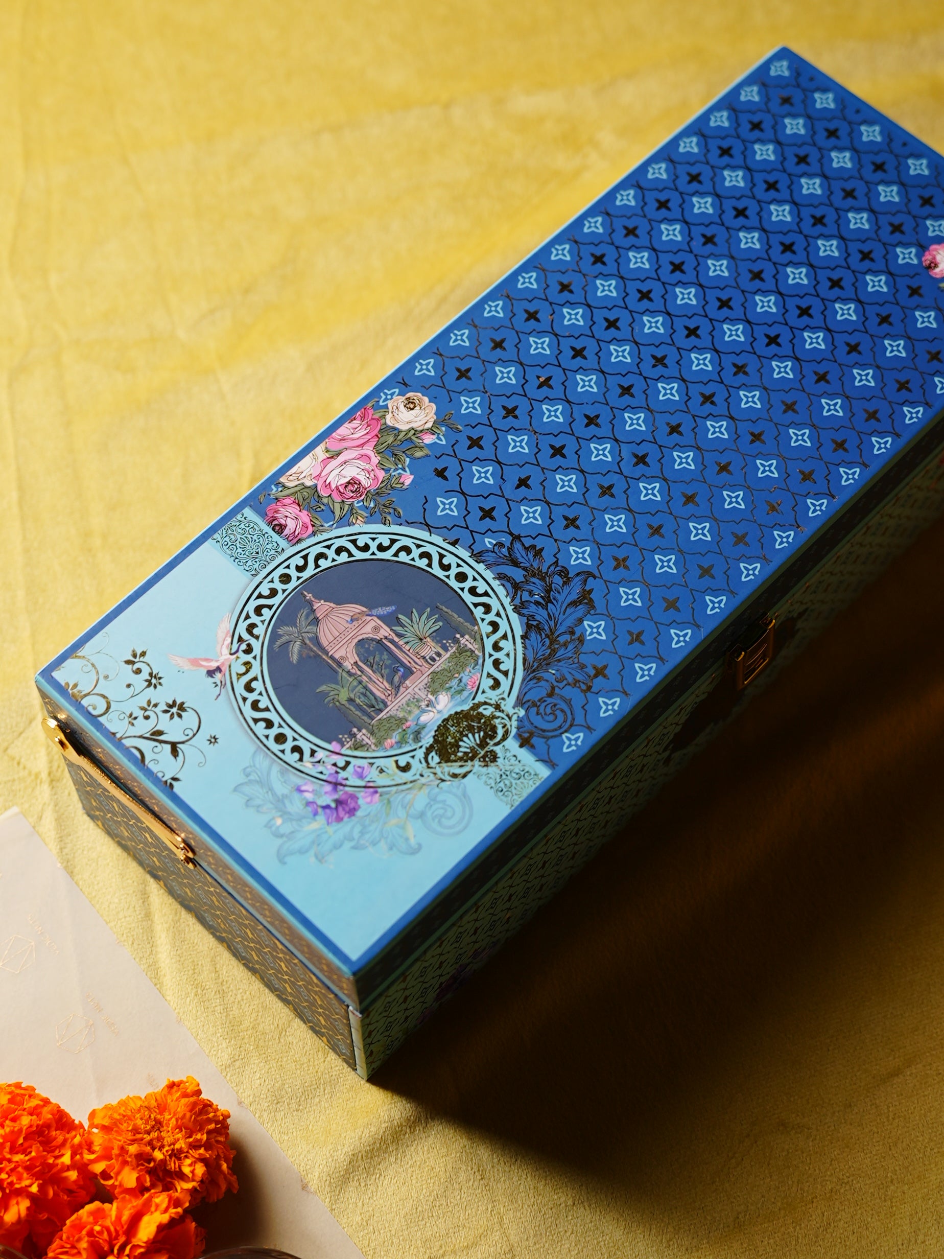 3D Diwali Blue Velvet Luxe Hamper