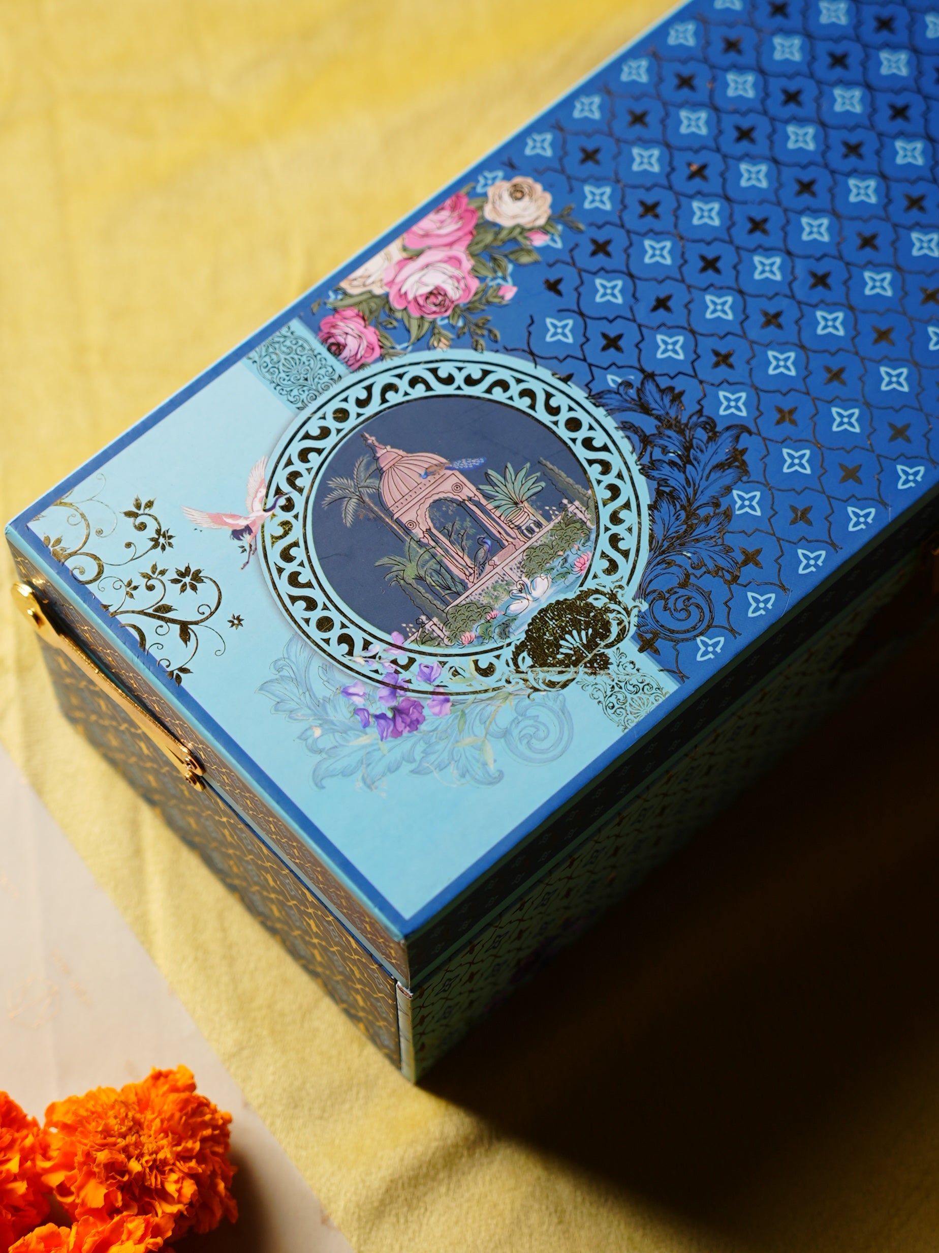 3D Diwali Blue Velvet Luxe Hamper